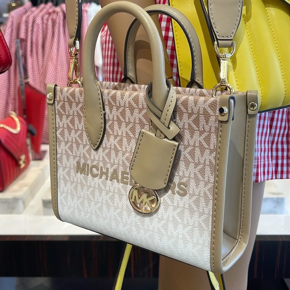 Michael Kors Mirella Extra-Small Ombré Logo Crossbody XBODY Shopper Camel  NWT